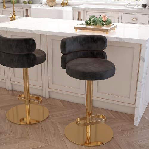 Modern Velvet Bar Stool, Swivel Adjustable Height Kitchen Counter Stool by LUXMOD