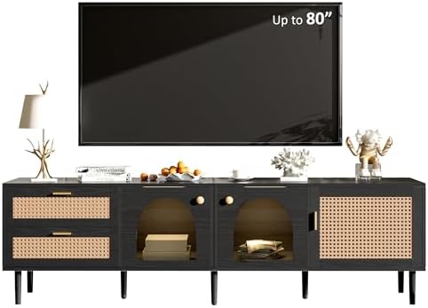 Merax Rattan TV Stand with LED Lights by Merax