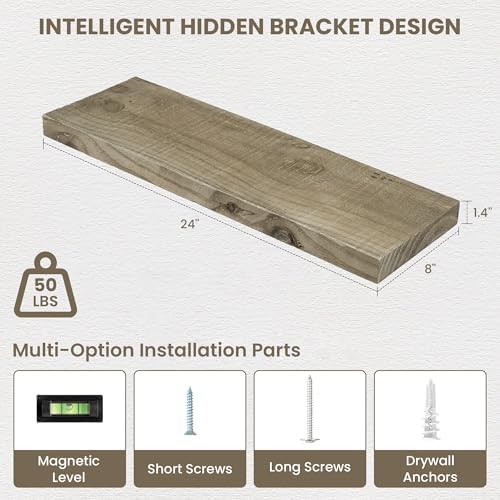 Acovy 24/30/36/40/48/55/72" Unfinished Solid Reclaimed Wood Floating Shelves - Image 3