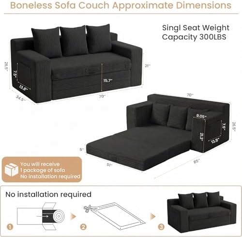Boneless Couch Sofa Bed, Pull Out Couch Bed - Image 3