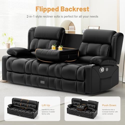 Dresegmt Loveseat Recliner Sofa Set, Flip Middle Backrest Design PU Leather 3 - Image 4