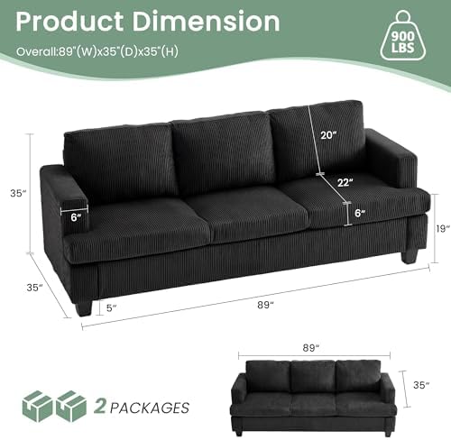 YOUDENOVA 2 Piece Set Comfy Sofa Couch, 2 3-Seater Sofa - Image 2