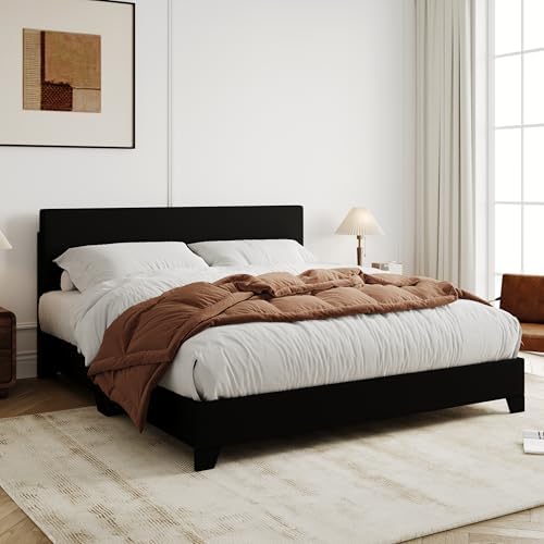 Allewie Full Size Faux Leather Bed Frame, Adjustable Headboard by Allewie