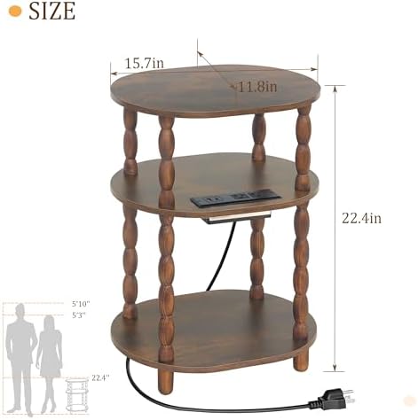 MaxSmeo Side Table with Charging Station, 3-Tier Small End Table with USB Ports - Image 3