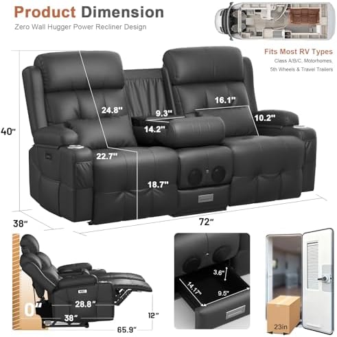 RV Loveseat Recliner Sofa, Wall Hugger Reclining RV Couch - Image 2