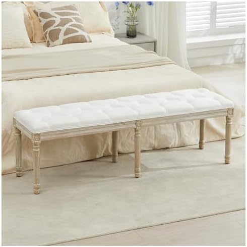 LOULENS 57.7" Linen End of Bed Bench King Size, Upholstered Bench by LOULENS