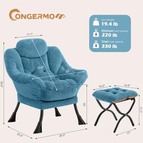 Lazy Chair with Folding Ottoman, Leisure Sofa Chair, Soft Fabric Armchair with - Image 3