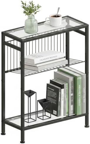 Glass Side Table, Tempered Glass End Table, 3-Tier Narrow Side Table by HOME