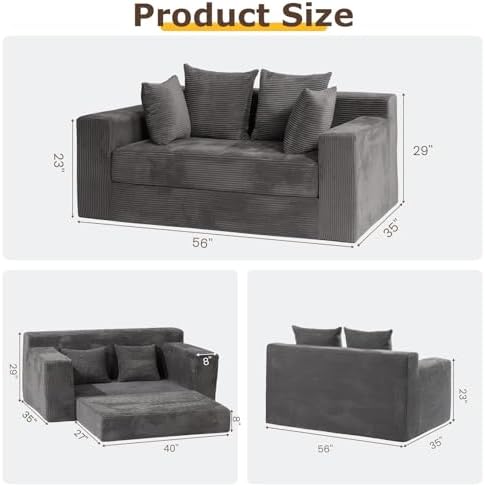 cidludto Convertible Sofa Bed, 3 in 1 Loveseat Folding Couch Bed Foldable - Image 2