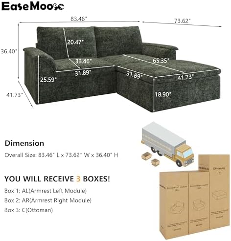 EASE MOOSE Boneless Couches for Living Room, Loveseat - Image 2