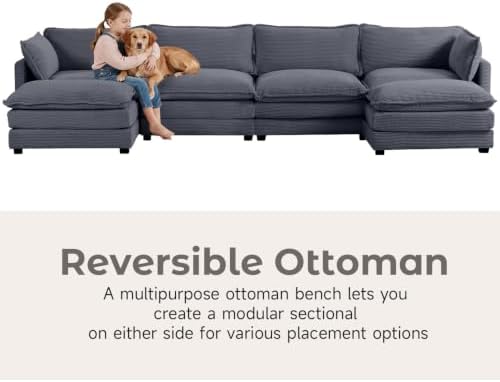 Modular Sectional Sofa, 6 Seat Modern Corduroy Cloud Couch - Image 3