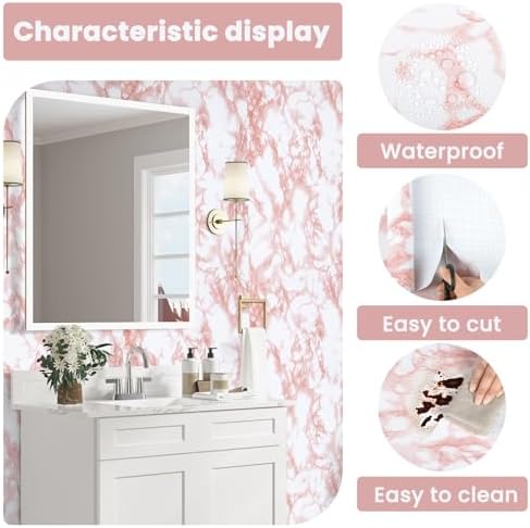 Marble Contact Paper Pink Peel and Stick Wallpaper - Image 7