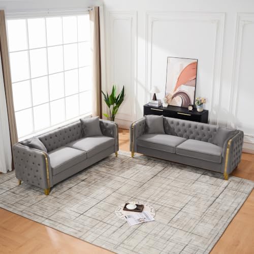 Velvet Chesterfield Button Tufted Sofa Set, Upholstered Comfy Sofa - Image 6