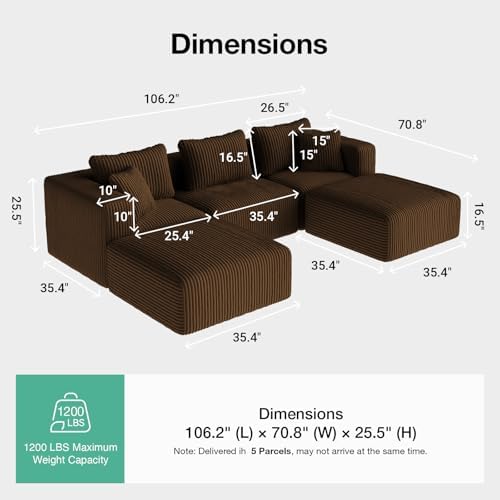 Novilla 106" Modular Sectional Sofa, U Shape Cozy Sectional Couch, Modern Cloud - Image 2