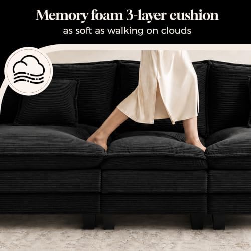 Corduroy Cloud Couch Modular Sectional Sofa, Oversized Deep Seat Modern - Image 4