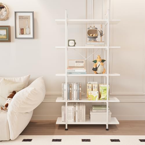 Bookshelf 5 Tiers White Wooden Storage Shelf, Modern Open Display Storage - Image 3