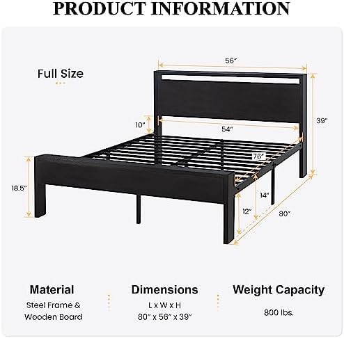 SHA CERLIN Full Size Bed Frame, Wooden Headboard and Footboard - Image 2