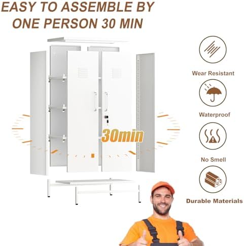 pozdeg 47.24" White Lockable Small Metal Storage Locker - Image 6