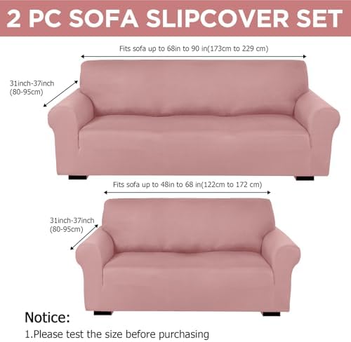 Peryiter 2 Pcs Couch and Loveseat Sofa Covers, Light Pink, Milk Silk - Image 2