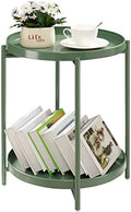 TeoKJ 2 Tier Green Side Table, Folding Round Metal End Table Small Nightstand by TeoKJ