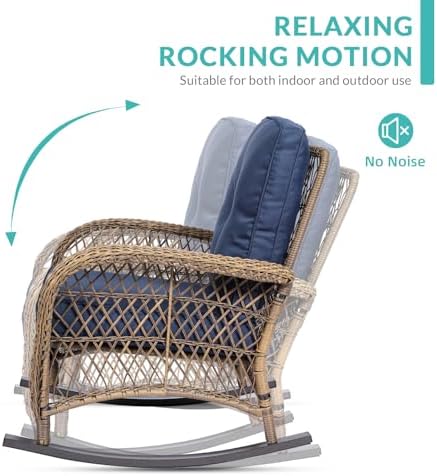 MEETWARM 3 Pieces Outdoor Wicker Rocking Chair Set, Rattan Patio Rocker Chairs - Image 4