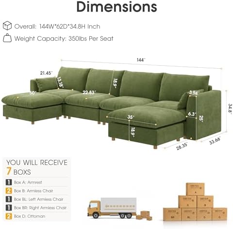 WorthFurni Oversized Modular Sectional Sofa, Comfty 6 Seat Modular Sofa - Image 2
