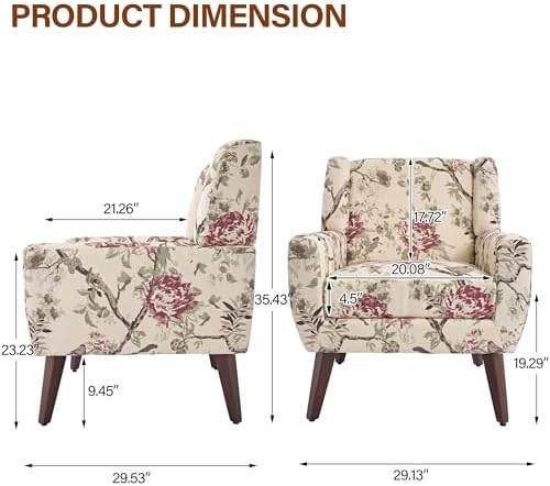 Accent Chair, Upholstered Armchair in Linen, Pattern Floral - Image 2