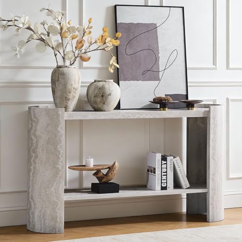 53" Faux Travertine Stone Console Table by BFJDM
