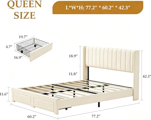 GarveeHome Queen Bed Frame, Bed Frame Upholstered Platform Bed - Image 2