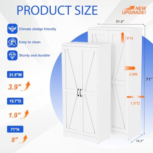 GAIOUS 71" Tall Kitchen Pantry Cabinet, Metal Storage Cabinet - Image 2