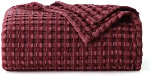 Bedsure Cooling Waffle Blanket for Hot Sleepers, Dark Red, Throw XL by BEDSURE