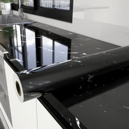 Glossy Black Marble Contact Paper by YUN-aeonPeelandStickWall