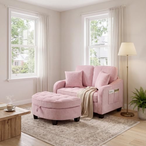 ERYE Chenille Tufted Loveseat Sofa and Ottoman Set - Image 5