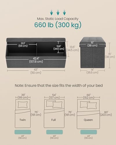 SONGMICS 43.3 Inches Folding Storage Ottoman Bench, Load 660 lb - Image 2