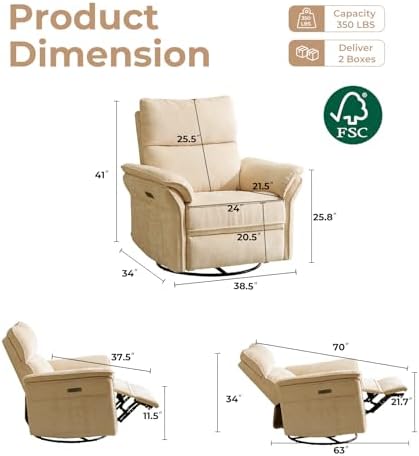 Oversized Power Recliner Chair Swivel Glider - Image 2