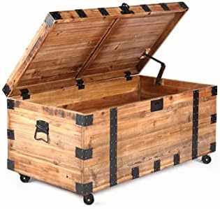 NewCosmos 41" Reclaimed Fir Wood Storage Trunk Coffee Table - Image 4