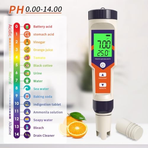 Digital PH Water Tester, 5 in 1 PH/TDS/EC/Salt/Temp Meter - Image 2