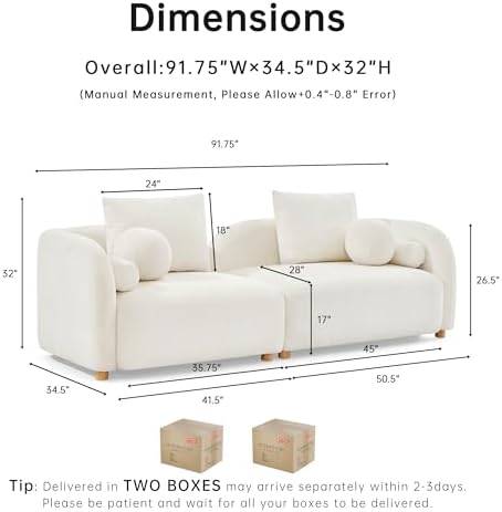 91.75" Modern Curved Sofa, 3-Seater Comfy Cloud Boucle Couch - Image 2