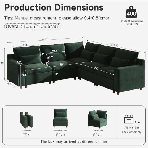 Ihanherry 134" Modular Sectional Sofa, V Shaped 5 Seater Chenille Cloud Couch - Image 2