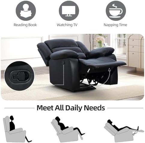 CANMOV Manual Recliner Chair, Faux Leather Recliner Chair - Image 4