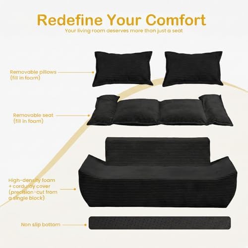 69" Boneless Loveseat Sofa, 2-Seater Boneless Couch - Image 4