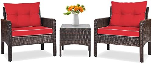Tangkula 3 Piece Outdoor Patio Furniture Set, Wicker Chairs Set by TANGKULA