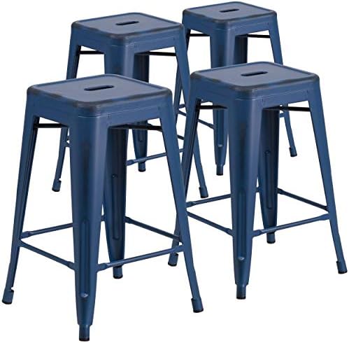Flash Furniture Kai Commercial Grade 4 Pack 24" High Backless Distressed Orange - Image 2