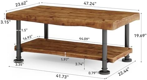 47.2" Rustic Solid Wood Coffee Table - Image 2