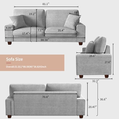 DOPEDIO 88.58" Modern Loveseat Sofa, Light Gray, Couch - Image 2