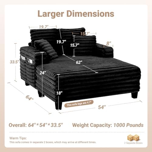 Amsleekey 64" Oversized Chaise Lounge Chair - Image 2