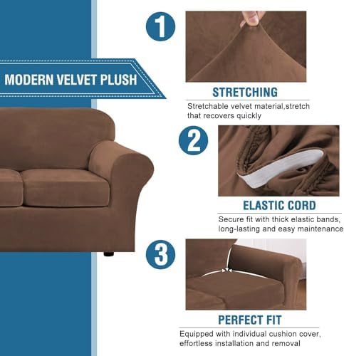 H.VERSAILTEX High Stretch Sofa Slipcover 4 Piece Cover Velvet Furniture - Image 3