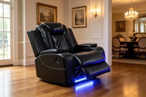 Power Recliner Chair Set, Leather Reclining Sectional Couches by COSYMOORFURNITURE