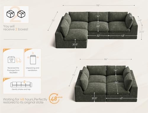 120" Cloud Sectional Couch | Oversize Boneless Couches - Image 2