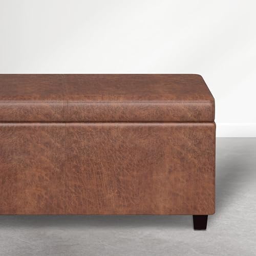 SIMPLIHOME Avalon 54" Vegan Leather Ottoman in Distressed Pecan Brown - Image 4